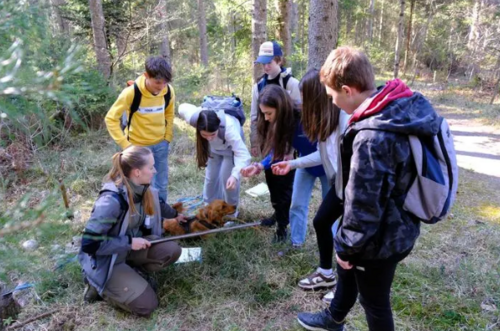 Lisa Bischofer von der Landesforstdirektion Tirol zeigt an der Waldboden-Station, wie die einzelnen Bodenschichten aufgebaut sind © André Schmidt